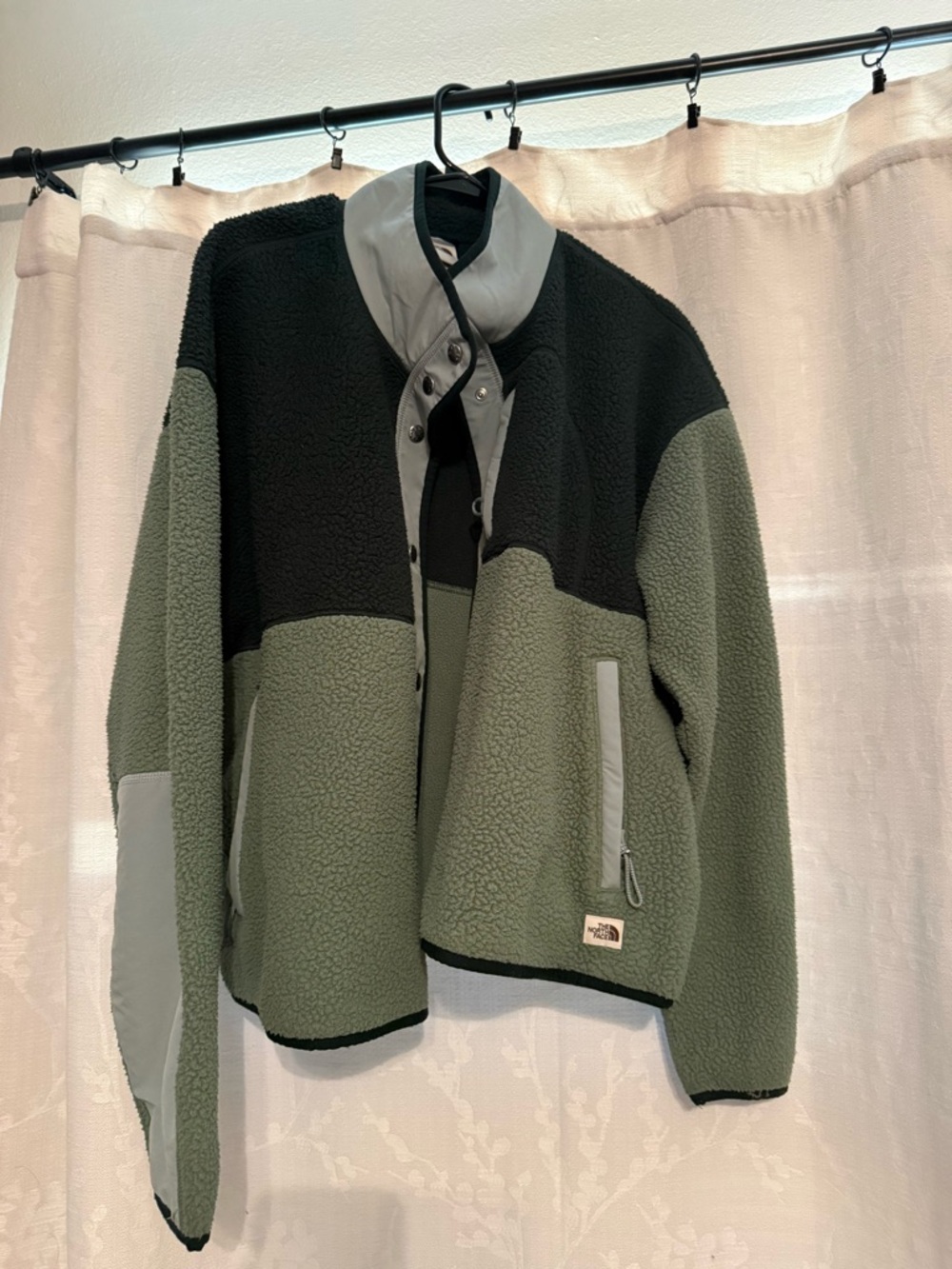 The North Face Olive Green and Black Sherpa Fleece Jacket